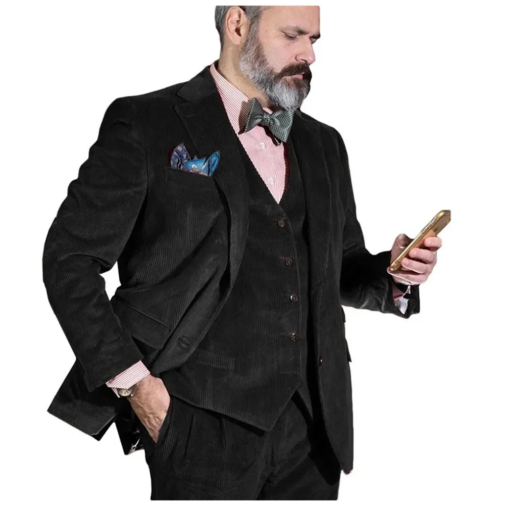 Aidase Warm Corduroy Men's Suits Full Set High-end Slim Fit Formal Party Blue Blazer Vest Pants Winter Classic Male Suits Costumes aidase-shop