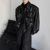 AIDASE  -  Y2K Mens PU Leather Jacket Pocket Motorcycle Coat Spring Casual Gothic High Street Dark Silhouette Top Men's Wear Unisex 2025 aidase-shop