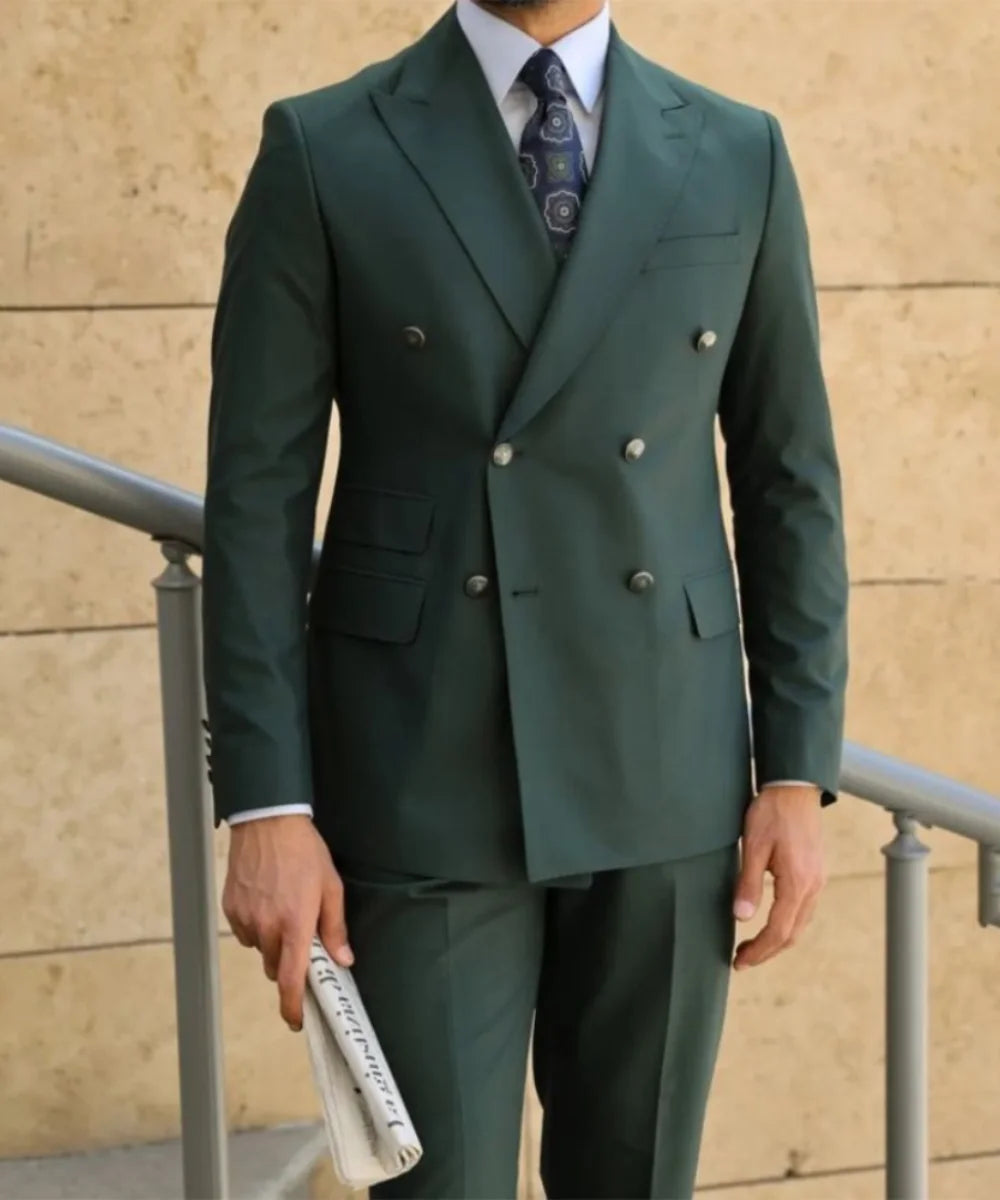 Aidase Classic Green Suits for Men Double Breasted Formal Business Blazer Wedding Groom Slim 2 Piece Jacket Pants Costume Homme aidase-shop
