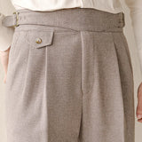 British High Waist Pants Office-trousers Autumn Winter Men's Warm Retro Straight Trouser Male Casual  Dress Pant Trousers