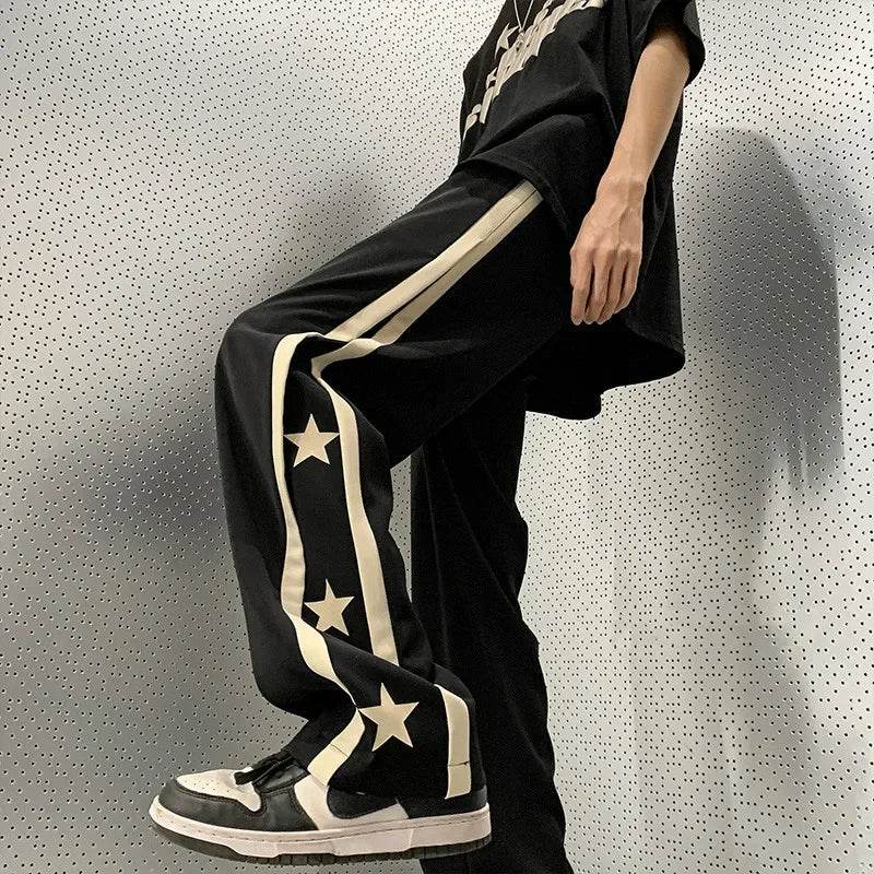 Aidase Y2K Star Sweatpants Men Black Sports Pants Wide Leg Trousers Male Japanese Streetwear Hip Hop Graphic Loose Casual aidase-shop