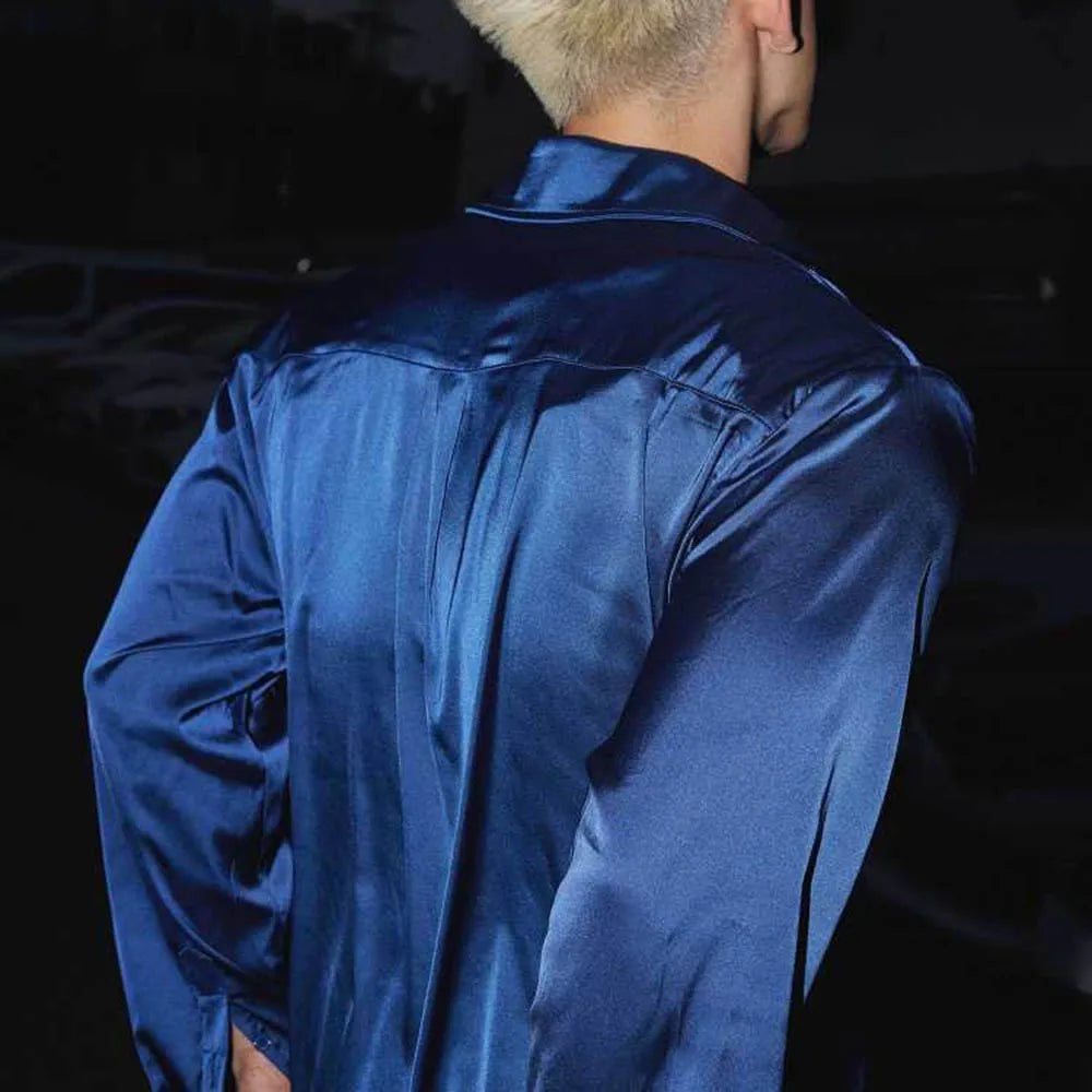 AIDASE  -  Men's Satin Ribbon Long-Sleeved Shirt American Retro Fashion Trend High Street Loose Casual Breathable Niche Summer Men's Tops aidase-shop