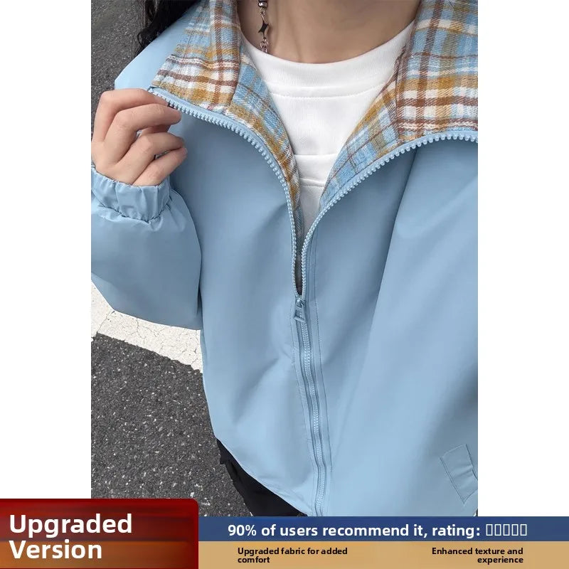 AIDASE  -  Autumn Cleanfit Plaid Interior Workwear Jaet Men's Rigorous Haome Stand Collar Casual Couple's Outerwear aidase-shop