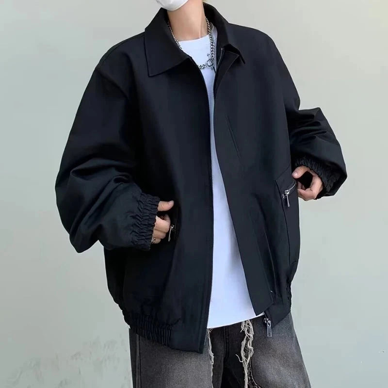 AIDASE  -  Men's Jacket High Street Trendy Korean Style Loose Casual Coats 2025 Autumn New Solid Color Turn-down Collar Tops 21E7691 aidase-shop