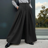 AIDASE  -  Men Wide Leg Pants Solid Color Button Joggers Loose Casual Trousers Men Streetwear Pleated Fashion Male Long Pants aidase-shop