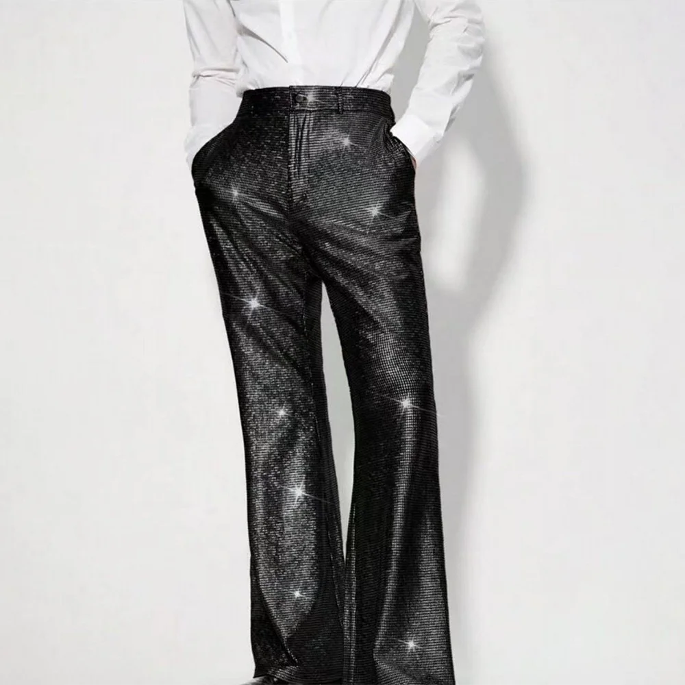 AIDASE  -  Summer New Men's Sequin Plaid Solid Color Trousers Retro Fashion Trend Party Performance Loose Casual Niche Men's Bottoms aidase-shop