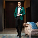 Aidase High-End Men Suits Green Men Blazer Black Pants 2 Piece Slim Fit One Button Shawl Lapel Jacket Luxury Prom Party Costume Homme