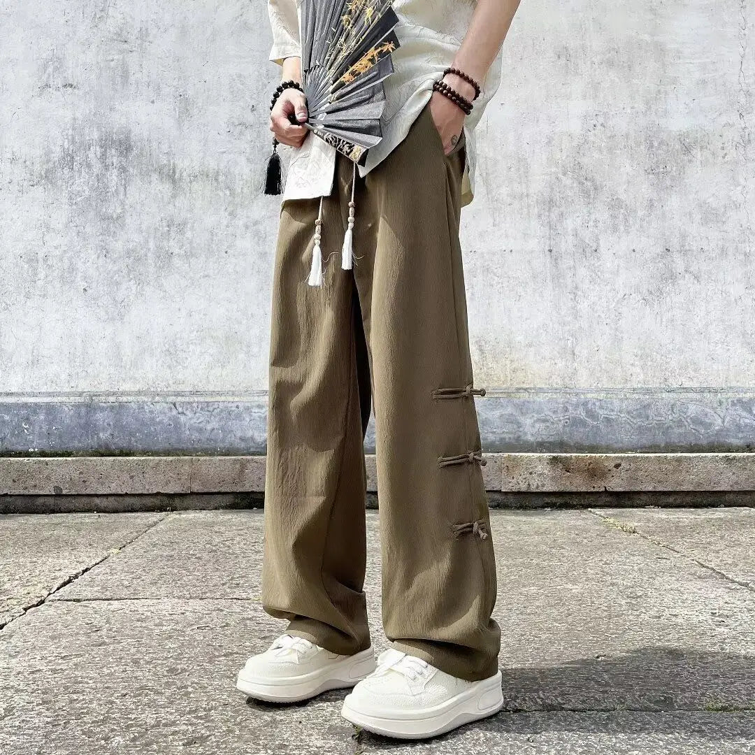 AIDASE  -  Retro-style Fashionable Chinese Casual Men's Summer Loose Straight-leg High-end Drape Wide-leg Pants aidase-shop