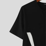 AIDASE  -  Men Bodysuits Patchwork O-neck Short Sleeve Zipper Casual Male Rompers Sexy Summer Skinny 2025 Fashion Bodysuit S-3XL aidase-shop