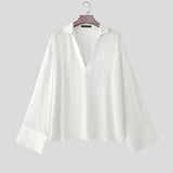 AIDASE  -  Men T Shirt Solid Color V Neck Long Sleeve Loose Casual Male Tee Tops 2025 Streetwear Translucent Fashion Men Clothing aidase-shop