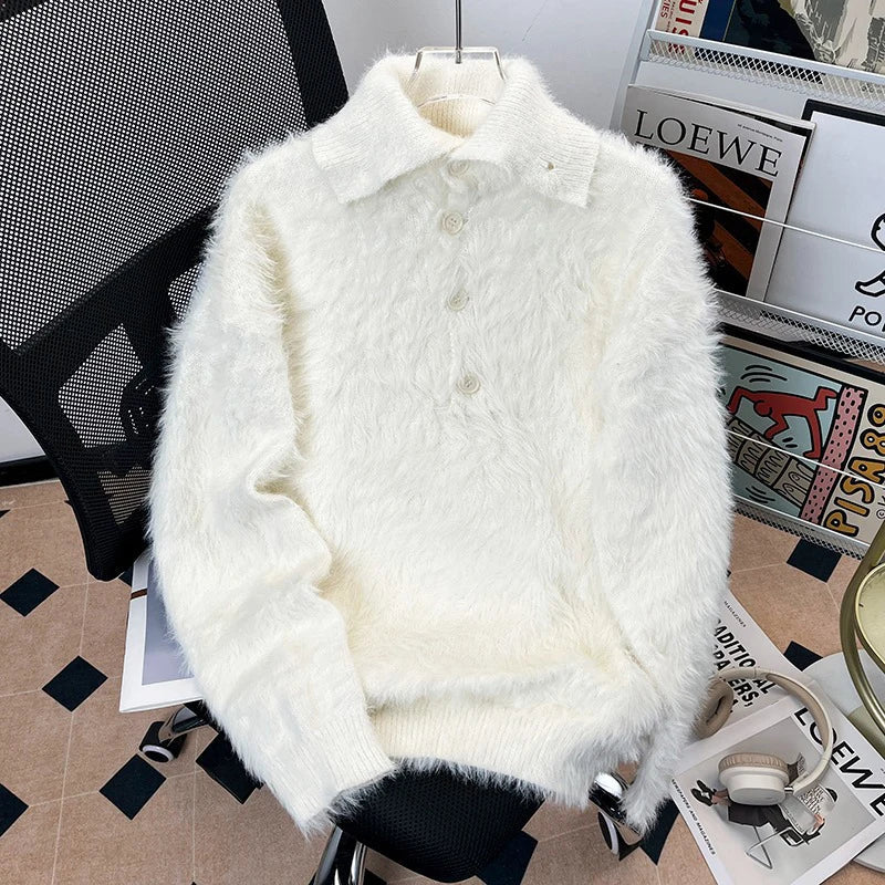 AIDASE  -  Men's Knitted Sweater Autumn Winter New Korean Style Loose Long Sleeve Turn-down Collar Solid Color Men Pullovers 21E7577 aidase-shop