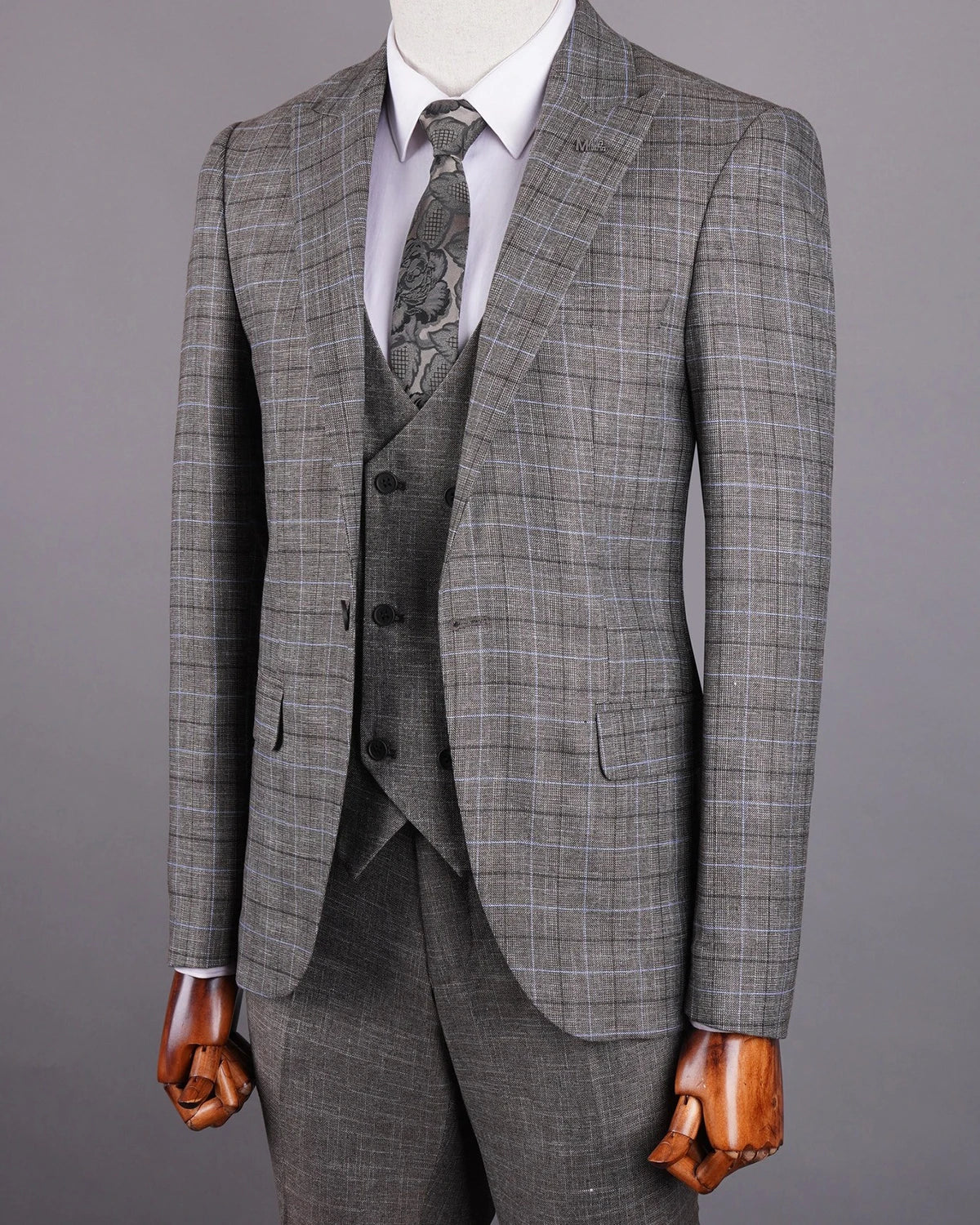 Aidase Light Gray Men's Suit 3 Pieces Blazer Pants One Button Peaked Lapel Plaid Wedding Slim Fit Groom Formal Tailored Costume Homme aidase-shop