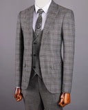 Aidase Light Gray Men's Suit 3 Pieces Blazer Pants One Button Peaked Lapel Plaid Wedding Slim Fit Groom Formal Tailored Costume Homme aidase-shop