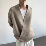 AIDASE  -  American High Street Fashion Solid Color Sweater Jacket Autumn And Winter Irregular Oblique Button V-Neck Cardigan Sweater Men aidase-shop