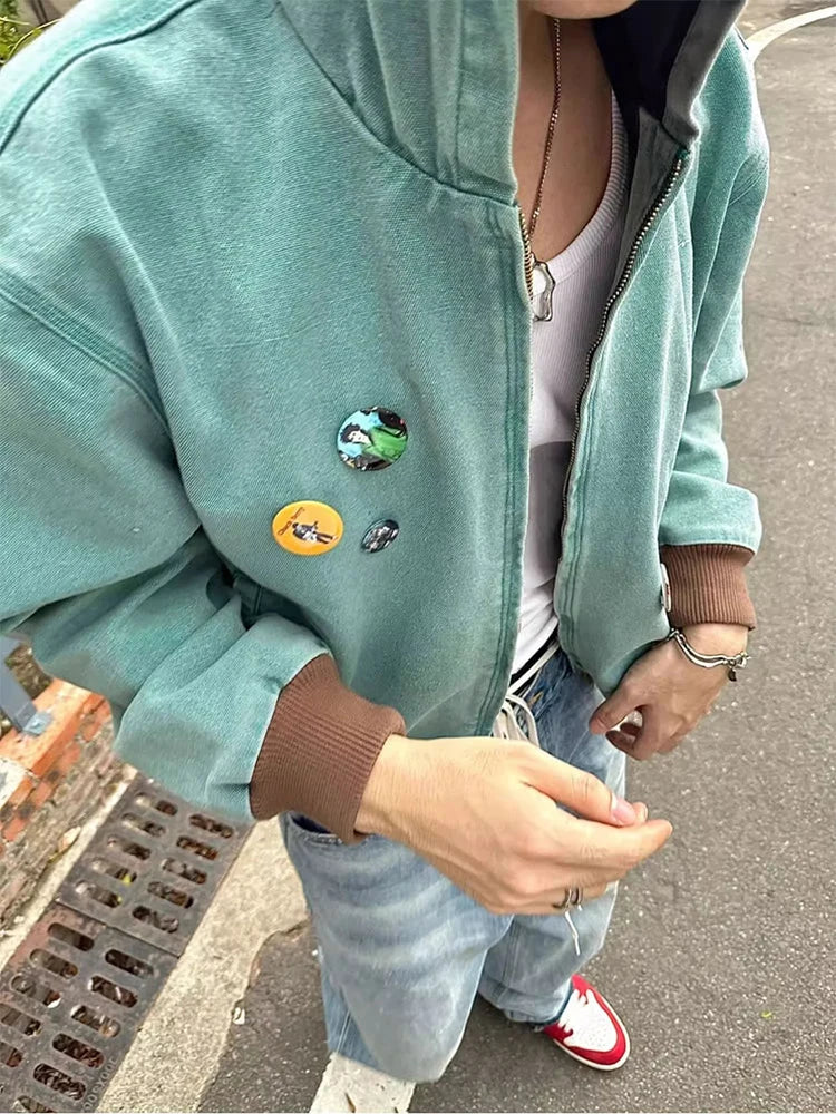 AIDASE  -  Y2K Retro Gothic Zip Hoodie Coat Y2K Retro Streetwear Loose Harajuku Casual Fashion Street Men Clothing Jacket Top Winter aidase-shop