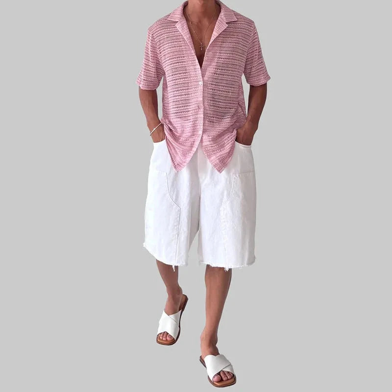 AIDASE  -  Tops Spring Summer New Men's Tide High Street Sheer Turn-Down Collar Trendy Niche Chic Casual Short Sleeve Shirt Ins W11470 aidase-shop