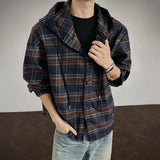 AIDASE  -  Men's Hooded Shirt Autumn Winter New Plaid Long Sleeve Single-breasted Design Fashion Versatile Loose Male Shirts 21E7421