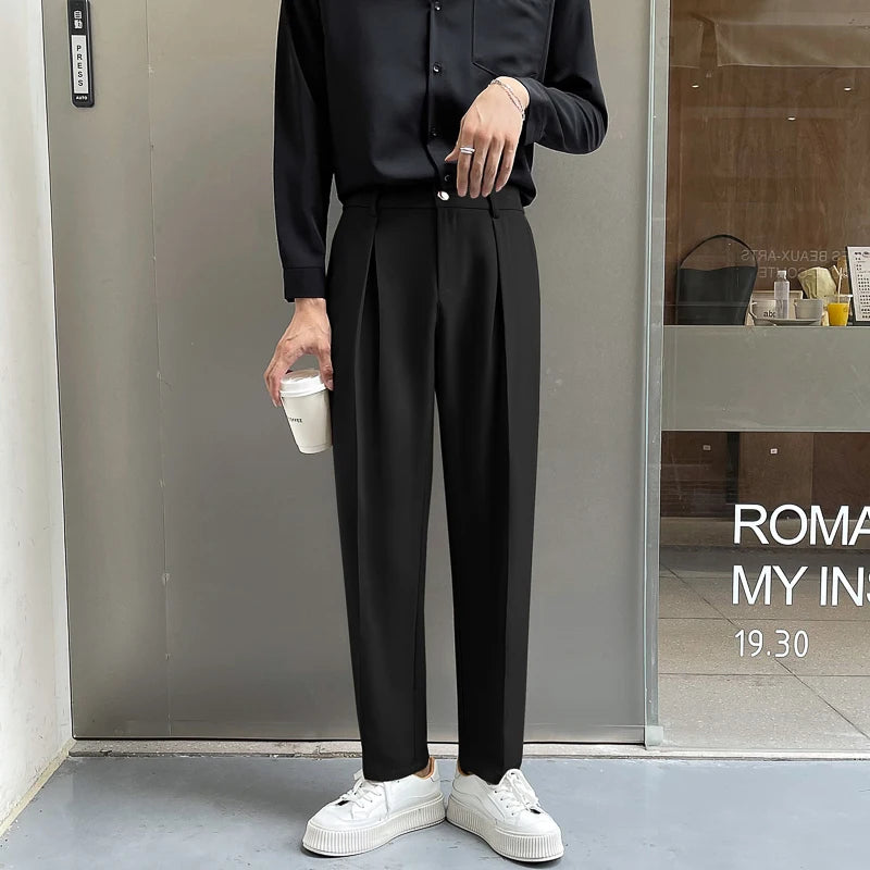 Aidase Black Suit Pants Men Slim Fashion Social Mens Dress Pants Korean Loose Casual Straight Pants Mens Office Formal Trousers M-3XL aidase-shop