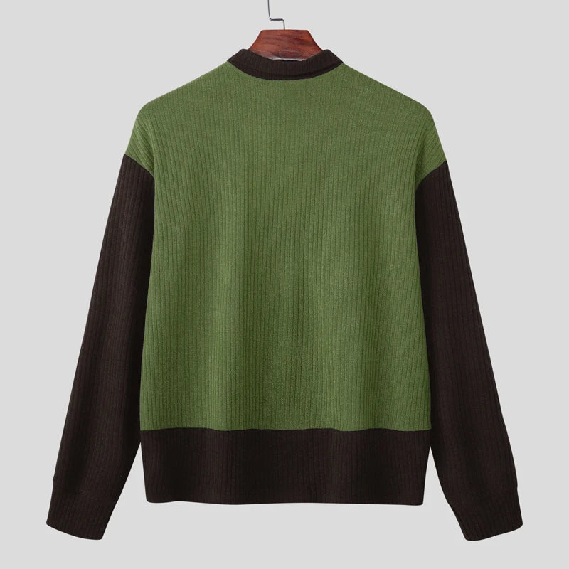 AIDASE  -  Men Sweaters Patchwork Knitted Lapel Long Sleeve Zipper Male Pullovers Streetwear 2025 Autumn Casual Men Clothing S-5XL aidase-shop