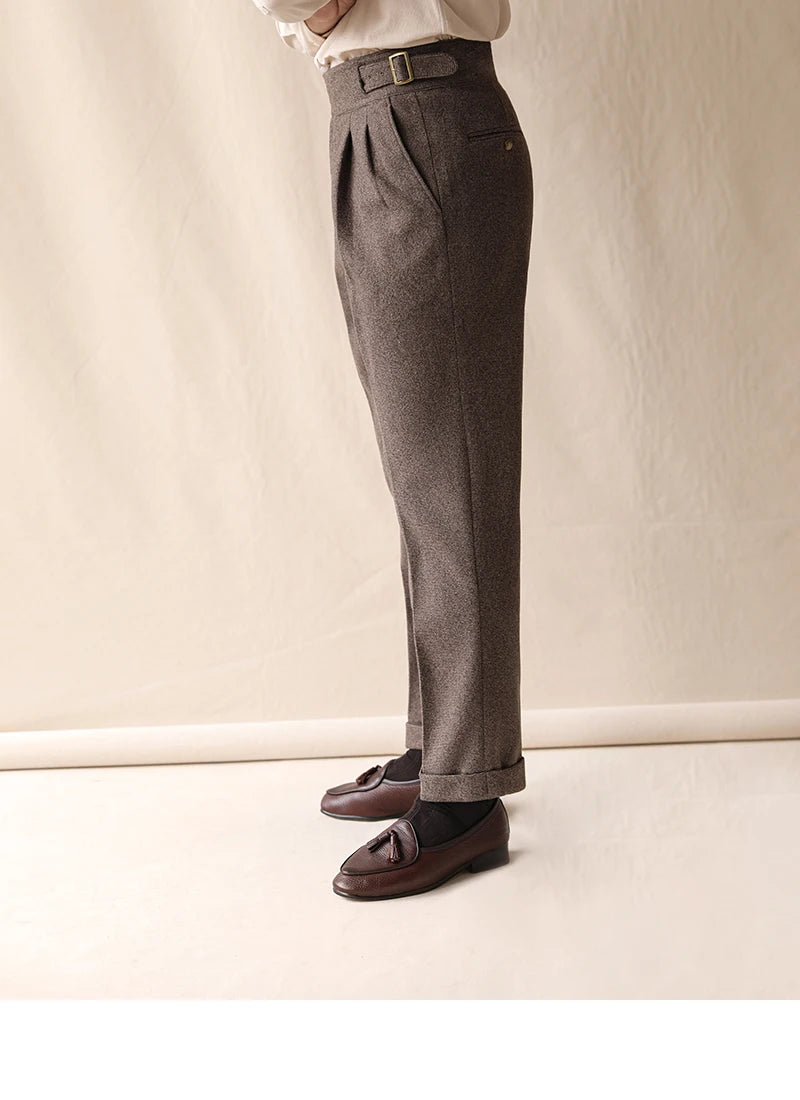British High Waist Pants Office-trousers Autumn Winter Men's Warm Retro Straight Trouser Male Casual  Dress Pant Trousers aidase-shop