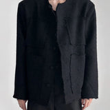 AIDASE  -  Mens Solid Color High-End Jacket Autumn And Winter New Style Raw Edge Design Collarless Loose Top Korean Style Trendy Jacket aidase-shop