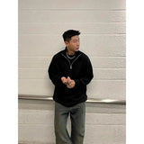 AIDASE  -  Ribbed Textured Fabric Semi-Zip Hoodie with Loose Shoulders aidase-shop