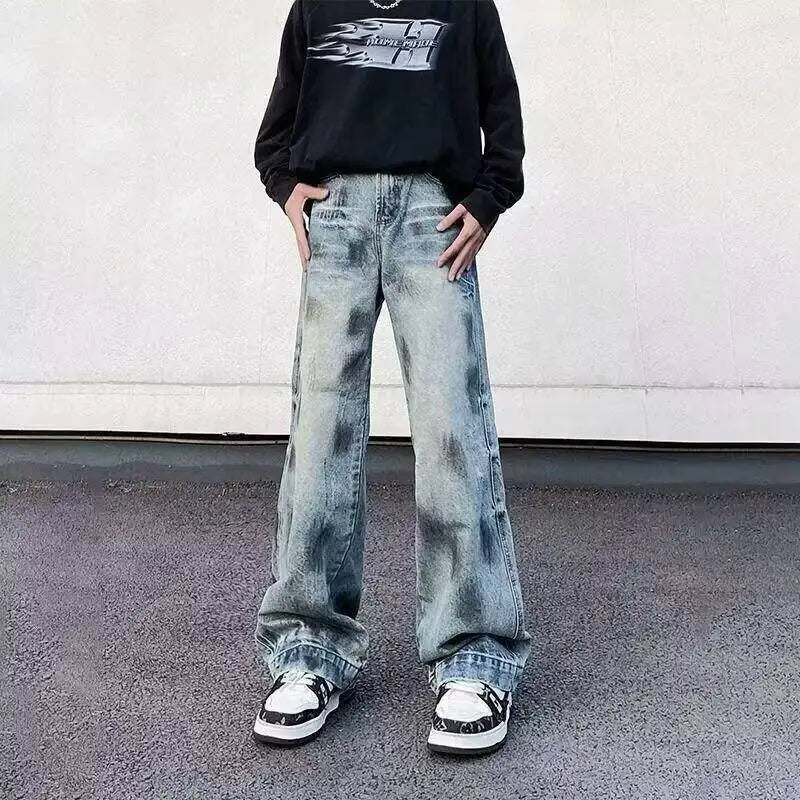 AIDASE  -  High Street Male Jeans Washed Niche Design Vintage Straight-leg Trendy Denim Trousers 2025 New Fashion Menswear 21E6678 aidase-shop