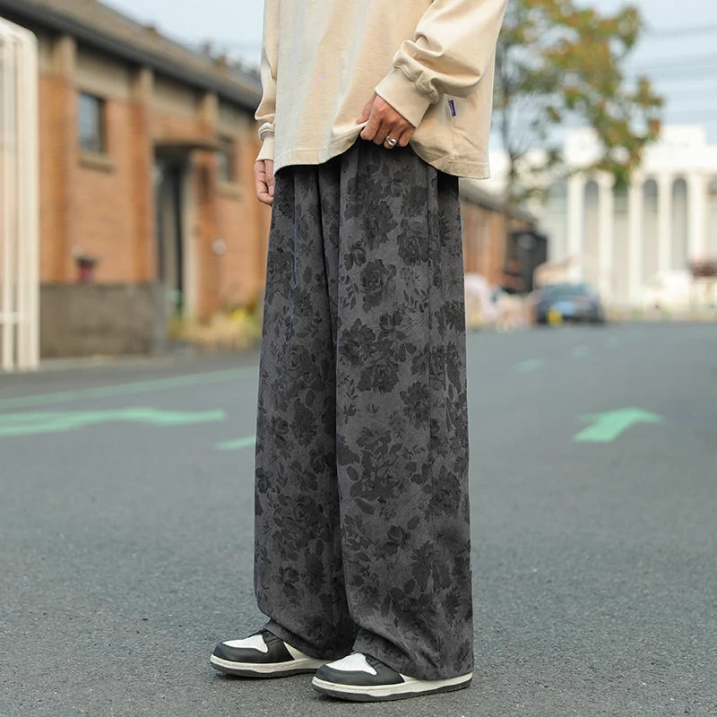 Aidase Summer Casual Pants Elastic Waist Straight Wide Leg Printed Pants Baggy Japanese Lightweight Trousers aidase-shop
