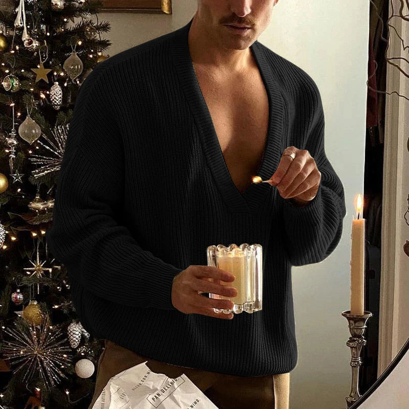 AIDASE  -  Men Sweater Autumn Solid Color Knitted V Neck Long Sleeve Male Pullovers Streetwear 2025 Fashion Casual Men Clothing aidase-shop