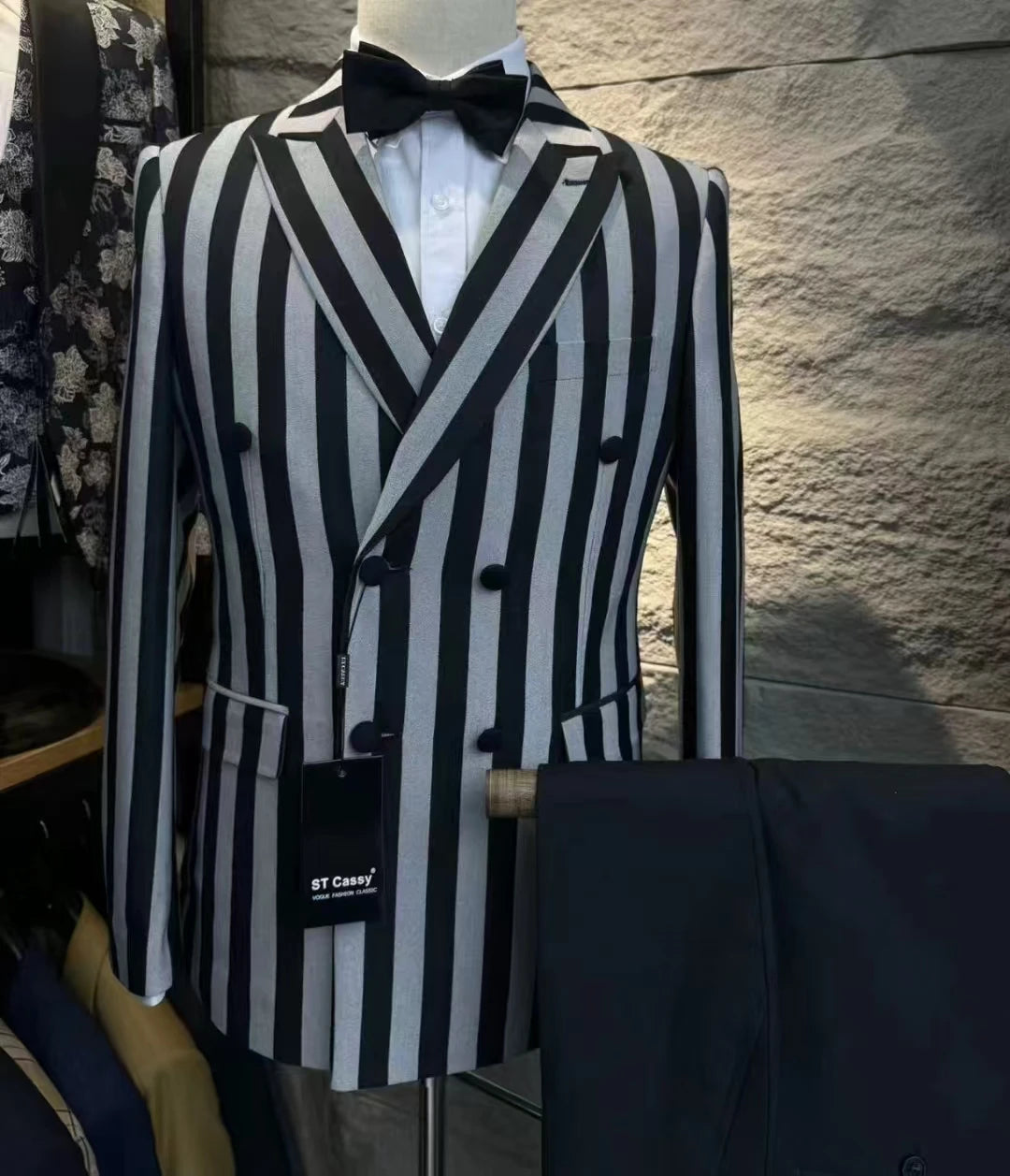 Aidase Grey Striped Mens Suits Double Breasted for Wedding Custom Made for Man Costume Groom 2-Pieces Tuxedos Best Man Blazer Pants aidase-shop