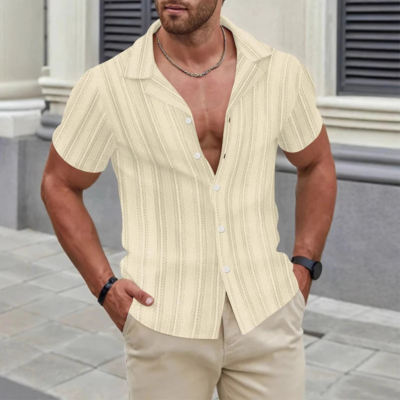 AIDASE  -  Summer New Casual Mens Knitted Shirts Trendy Hollow Out Breathable Knit Cardigan Men Tops Beach Vintage Button Lapel Shirt aidase-shop