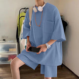 AIDASE  -  Men Sets Solid Color Loose O-neck Short Sleeve T Shirt & Shorts 2PCS Streetwear 2025 Korean Summer Men's Casual Suits