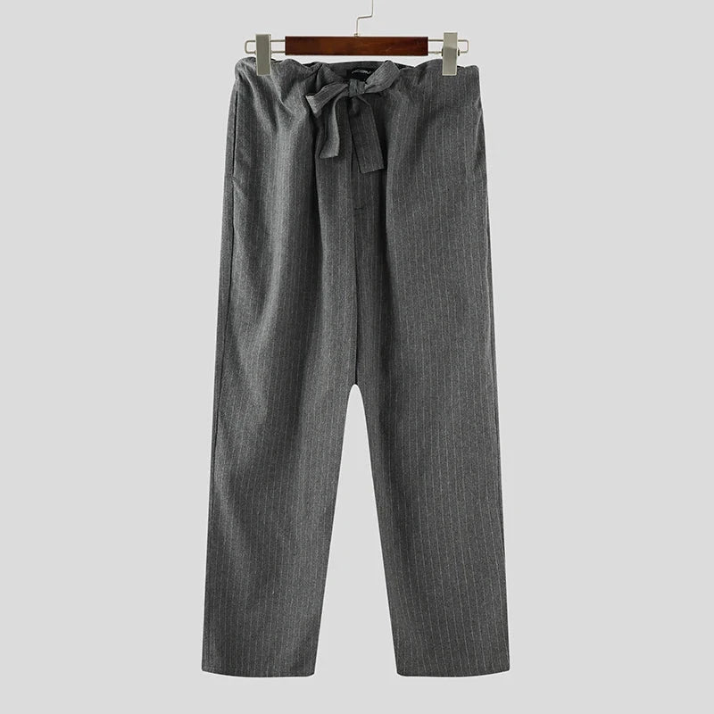 AIDASE  -  Men Striped Pants Lace Up Joggers Loose Casual Straight Trousers Men Streetwear 2025 Fashion Leisure Male Long Pants aidase-shop