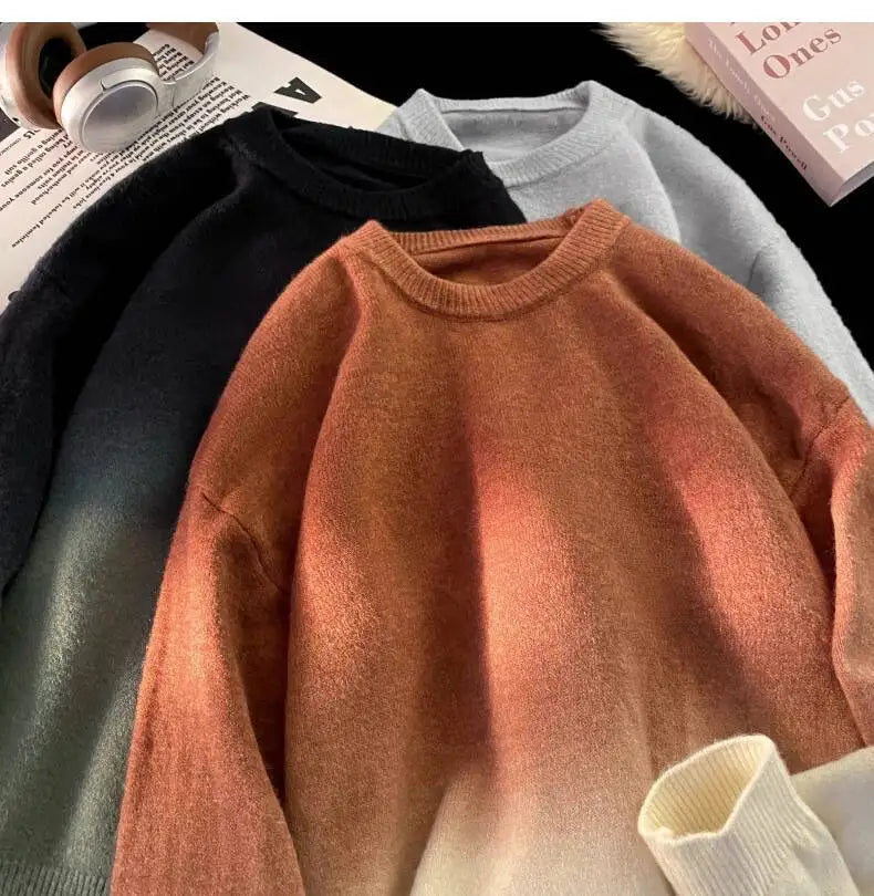 AIDASE  -  New Fashion Male Sweater Round Neck Knitted Gradient Contrast Color Design Long Sleeve Casual Pullovers Menswear 21E7029 aidase-shop