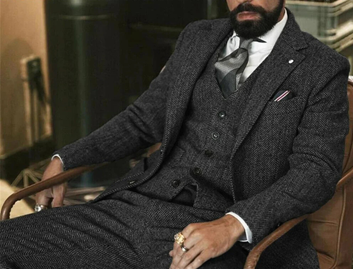 139.86 Aidase Gray Wool Tweed Winter Suit for Men Herringbone Slim Fit Formal Groom Tuxedo 3 Piece Wedding Male Suits (Jacket+Vest+Pants) aidase-shop