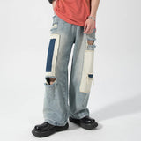 Aidase 2024 Men's Hole Casual Jean Beggar Pants High Street wear Spliced Jeans Summer Trendy Worn Out Wide Leg Denim Pants streetwear aidase-shop
