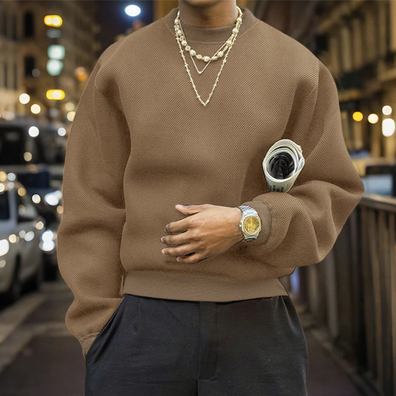 AIDASE  -  Men Hoodies O-neck Long Sleeve Streetwear Loose Casual Male Sweatshirts 2025 Fashion Solid Color Men Clothing Pullovers aidase-shop