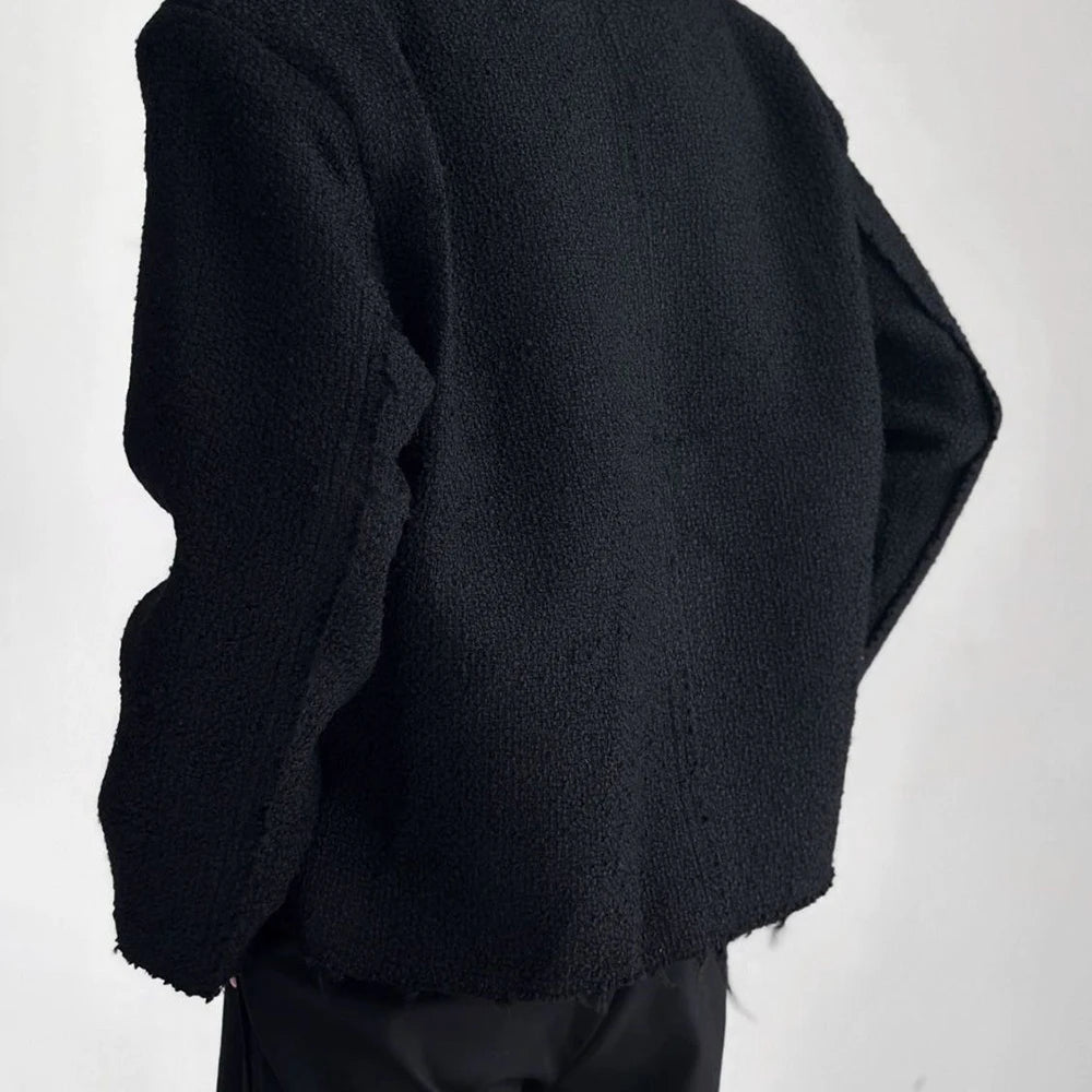 AIDASE  -  Mens Solid Color High-End Jacket Autumn And Winter New Style Raw Edge Design Collarless Loose Top Korean Style Trendy Jacket aidase-shop