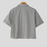 AIDASE  -  Men Plaid Shirt Lapel Short Sleeve Pockets Korean Style Men Clothing Summer Loose 2025 Streetwear Causal Male Crop Tops aidase-shop