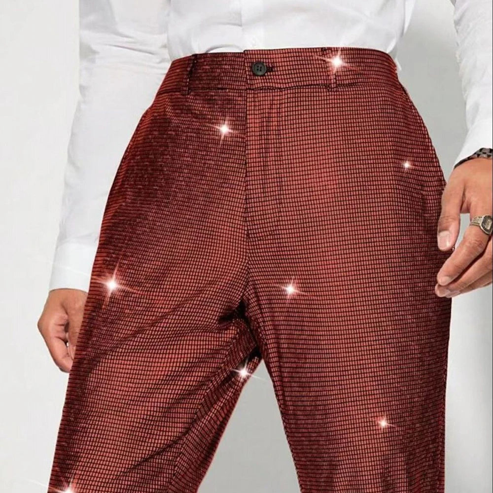 AIDASE  -  Summer New Men's Sequin Plaid Solid Color Trousers Retro Fashion Trend Party Performance Loose Casual Niche Men's Bottoms aidase-shop