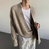 AIDASE  -  American High Street Fashion Solid Color Sweater Jacket Autumn And Winter Irregular Oblique Button V-Neck Cardigan Sweater Men aidase-shop