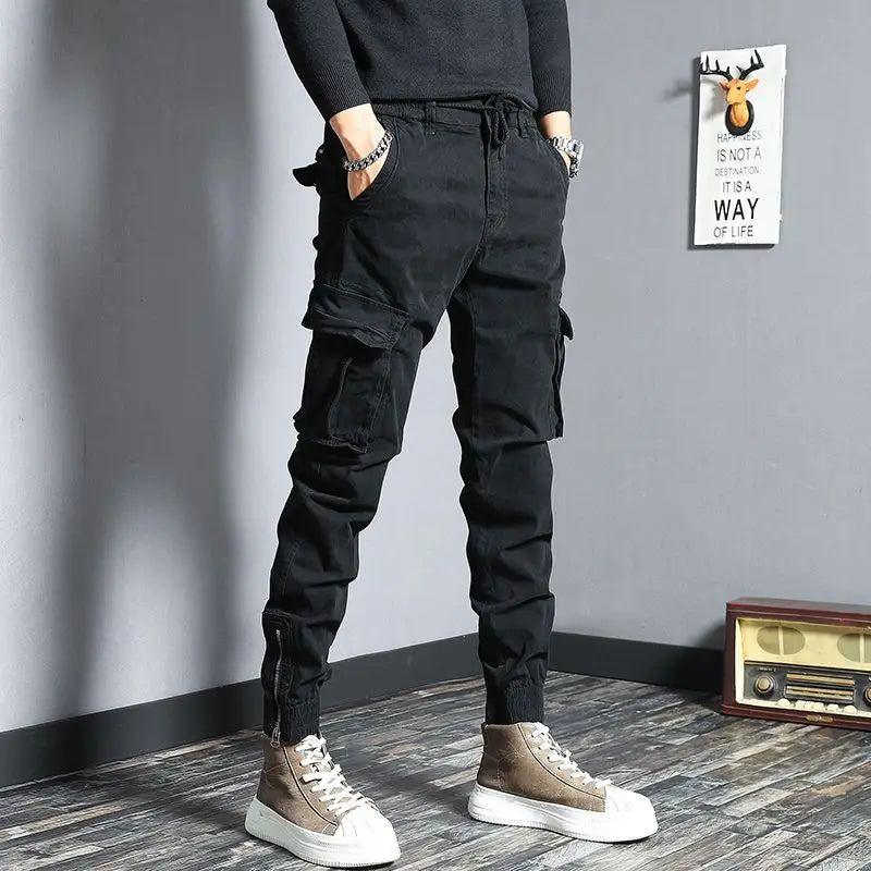 Aidase Harem Cargo Pants for Men Y2k Multi Pocket Fashion Navy Slacks Casual Slim Stretch Loose Stacked Outdoor Hip Hop Trousers Man Xl aidase-shop