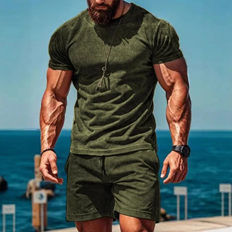 AIDASE  -  Men Suede Casual Sport Short Sleeve T Shirt Set aidase-shop