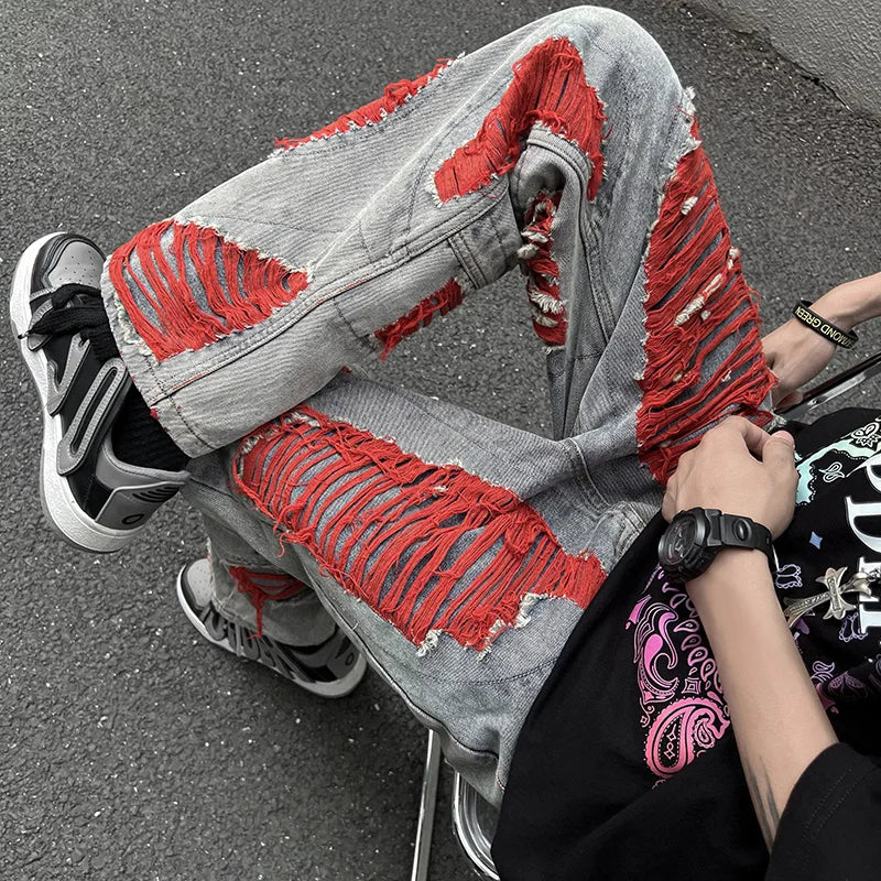 Aidase High Streetwear Mens Jeans Pants Ripped Loose Fashion Denim Hip Hop Harajuku Trousers aidase-shop