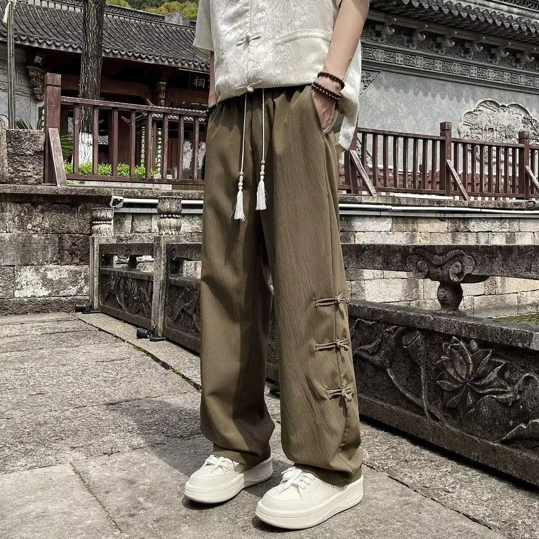 AIDASE  -  Retro-style Fashionable Chinese Casual Men's Summer Loose Straight-leg High-end Drape Wide-leg Pants aidase-shop