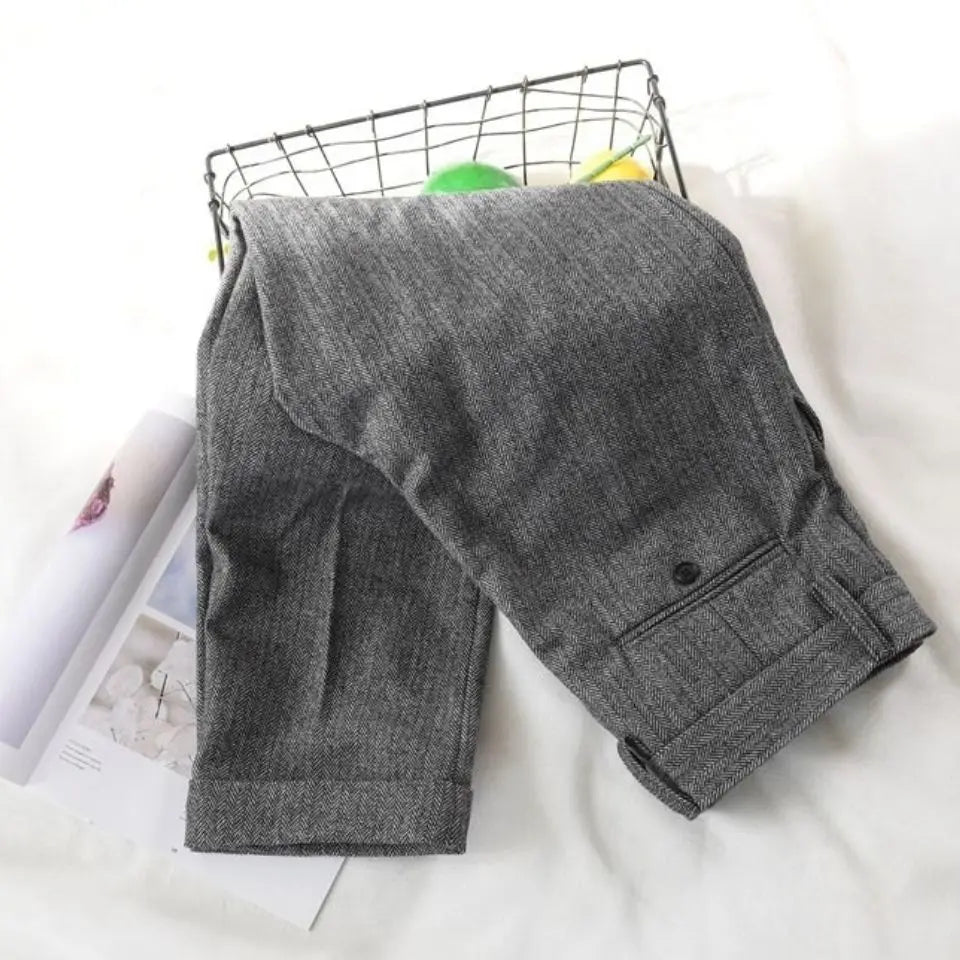 Aidase Men Autumn Winter Men New Long Wool Tweed Trousers Male Office Straight Pants Male Retro Business Casual Suit Pants aidase-shop
