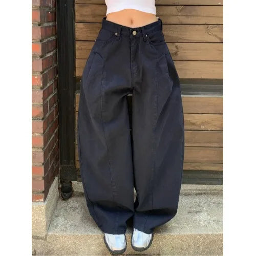 AIDASE  -  Women's High Waist Wide Leg Jeans 2025 New Korean Design Faionable Folded Knife Long Pants Versatile Sli Spring Autumn aidase-shop