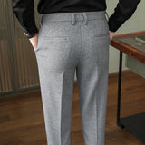 Autumn/Winter New Gray Woolen Pants Men Fashion Casual Sanded Trousers Size 28-36 Slim Suit Pantalon for Men aidase-shop
