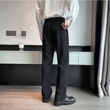 Aidase Summer Men Thin Casual Suit Pants Long Straight Drape Silky Wide Loose Trousers Male Elastic Waist Oversize Clothes Black White aidase-shop