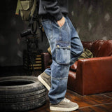 Aidase American Style Multi Pocket Denim Pants Men Spring Autumn Loose Straight Trouser Trendy Vintage Cargo Jeans Fashion Streetwear